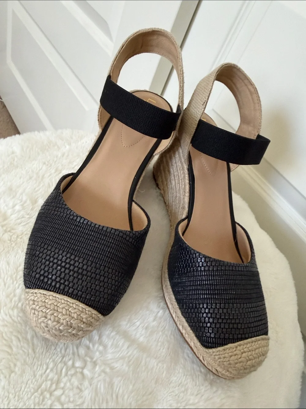 Lauren Ralph Lauren Black Woven Espadrille Wedge Sandals
